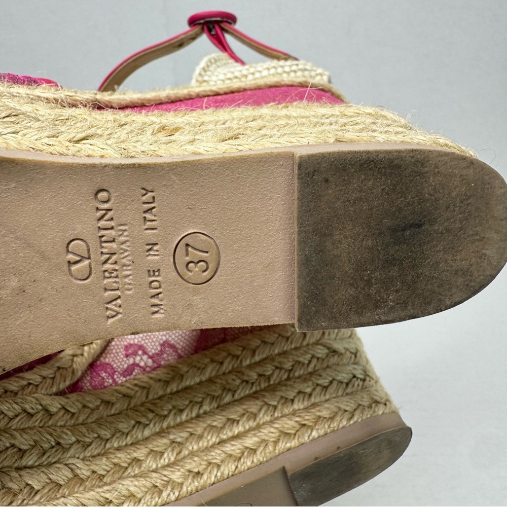 VALENTINO Pink Lace Espadrille Wedges Size 37 - Picture 5 of 7